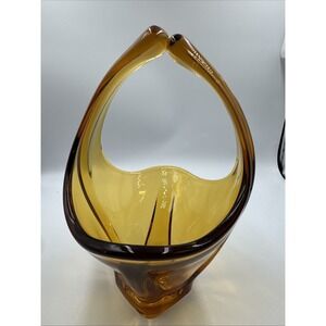 Vintage Mid Century Modern Viking Amber Swung Art Glass‎ Bowl Vase